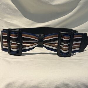 Striped Elastic Bow Accent Women Belt - Blue/Brown/Black